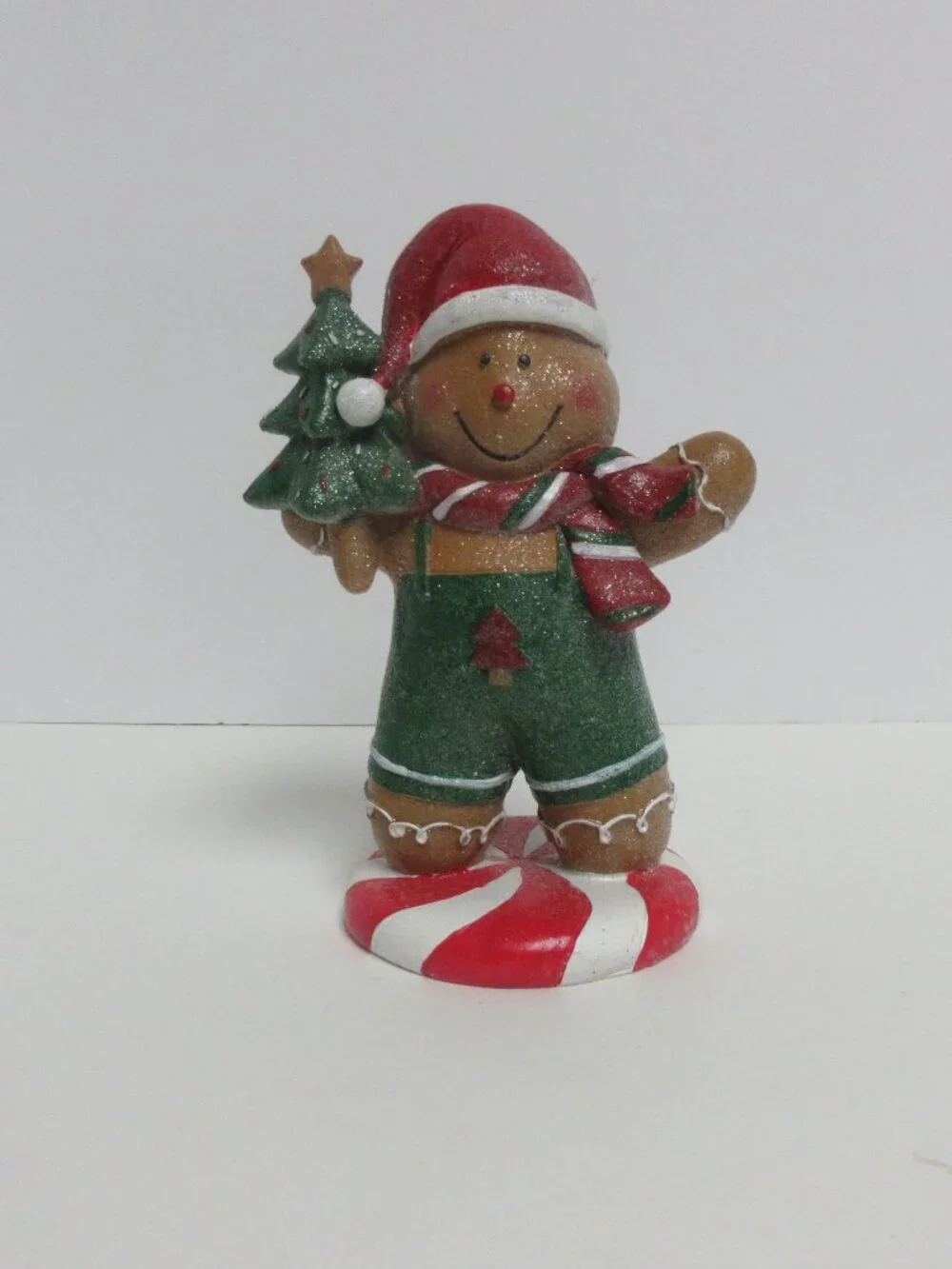 Festive Gingerbread Boy Figurine with Tree-Red&Green